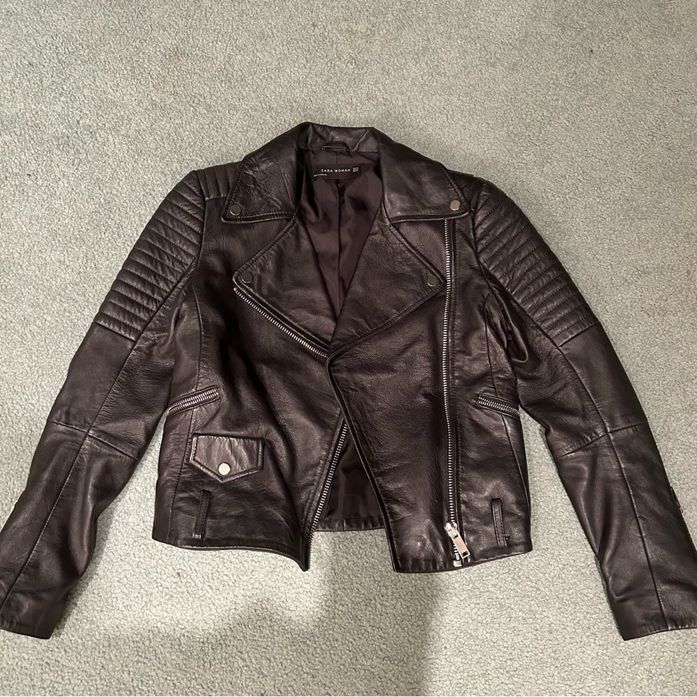 Zara Woman Black Leather Moto Jacket